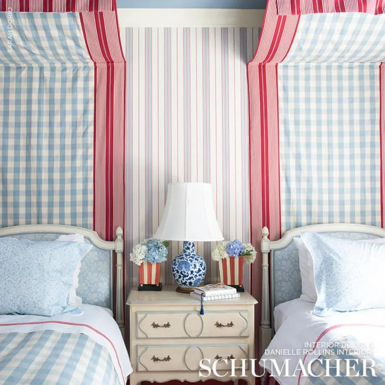 Schumacher 63066 Elton Cotton Check Sky fabric swatch