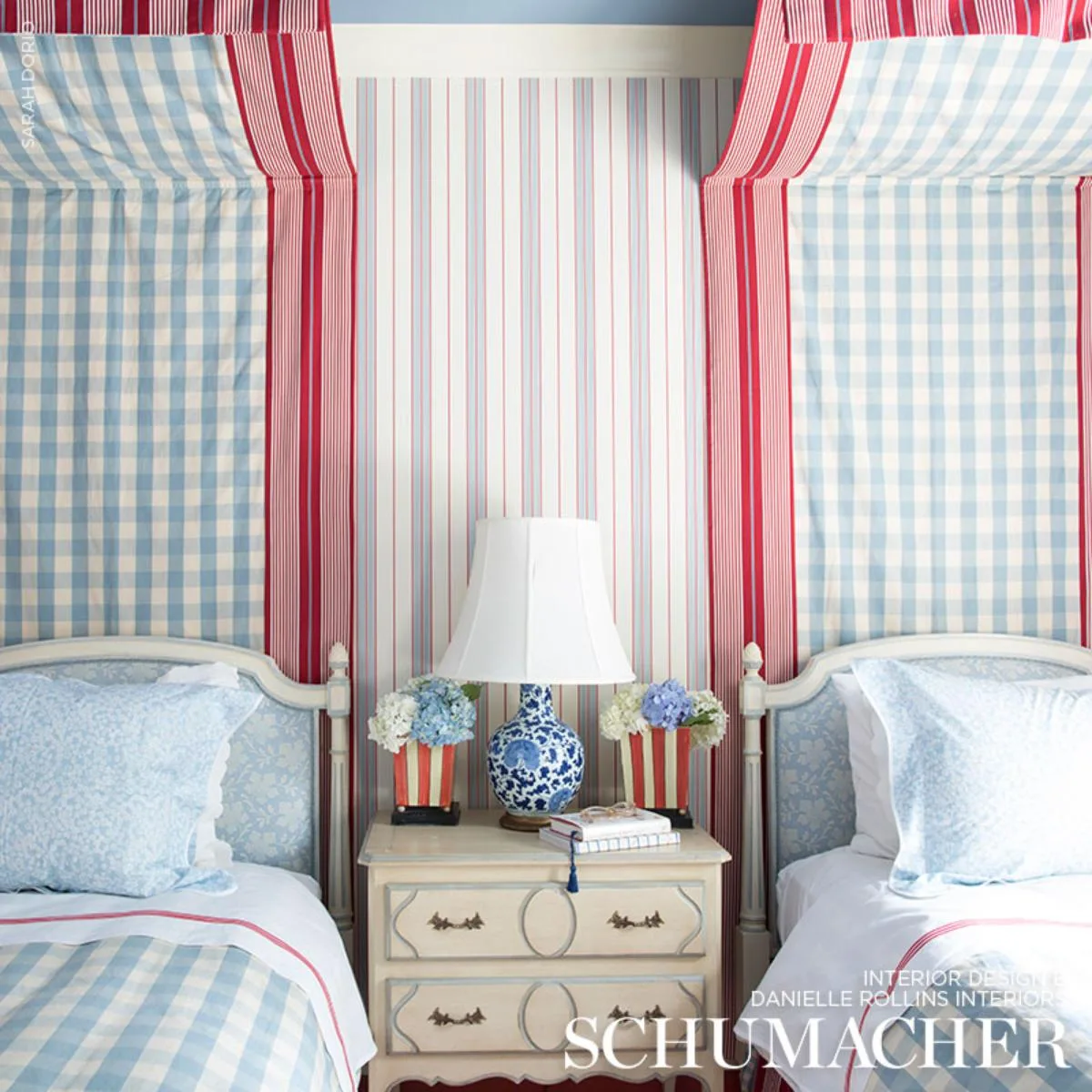 Schumacher 63066 Elton Cotton Check Sky fabric swatch