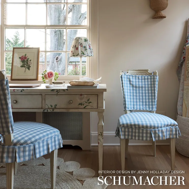 Schumacher 63066 Elton Cotton Check Sky fabric swatch