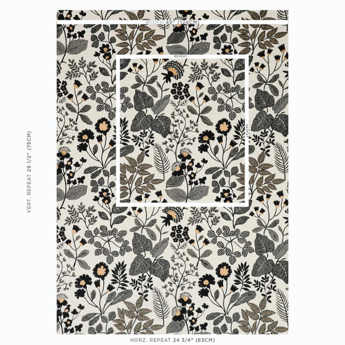 Schumacher 78312 Emaline Embroidery Black fabric swatch