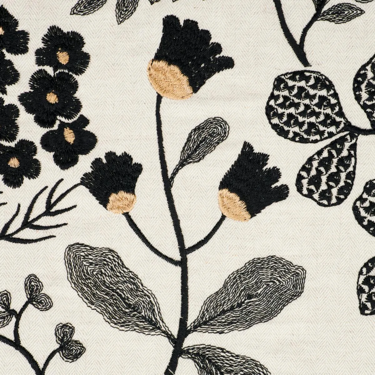 Schumacher 78312 Emaline Embroidery Black fabric swatch