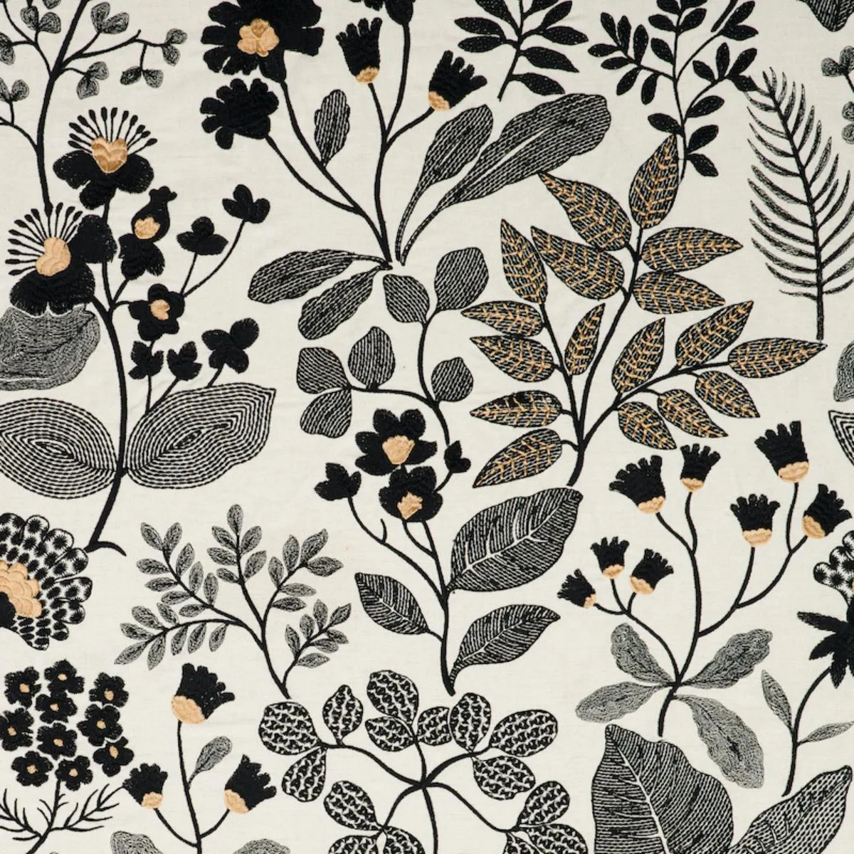 Schumacher 78312 Emaline Embroidery Black fabric swatch