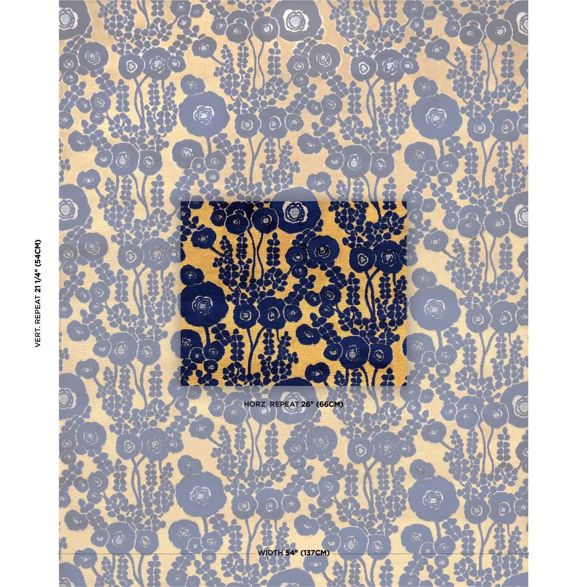 Schumacher 84791 Emelie Velvet Sapphire & Gold fabric swatch
