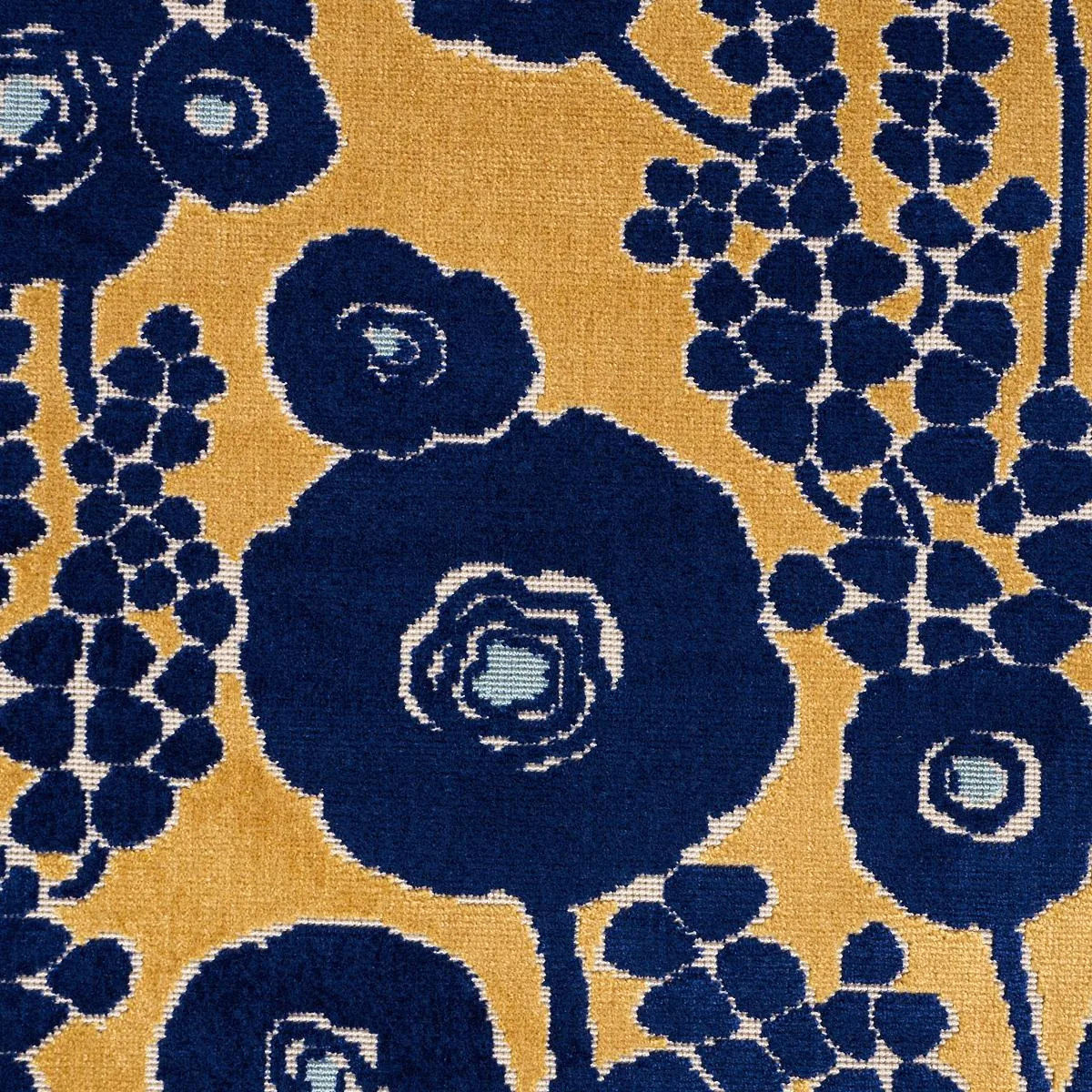 Schumacher 84791 Emelie Velvet Sapphire & Gold fabric swatch