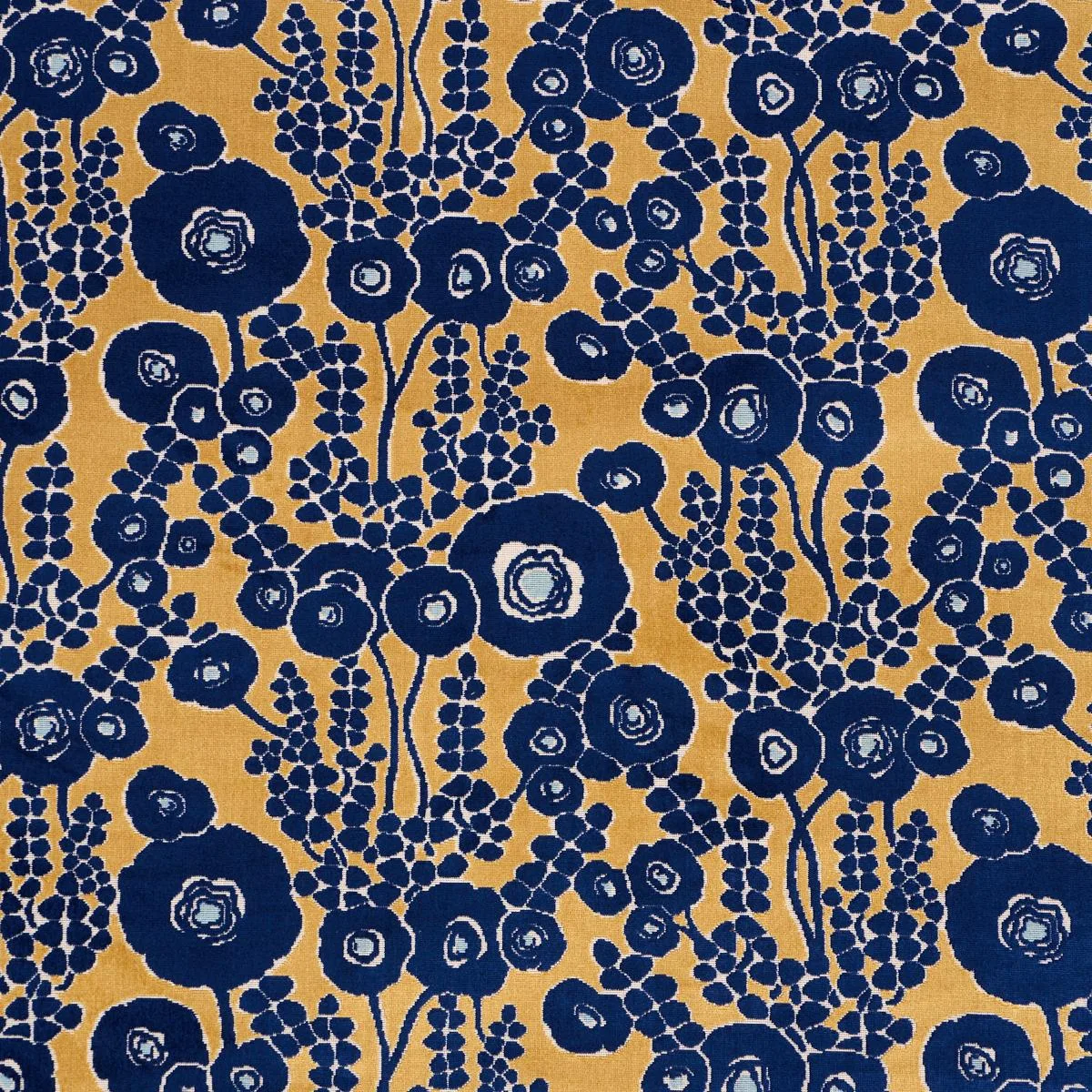 Schumacher 84791 Emelie Velvet Sapphire & Gold fabric swatch