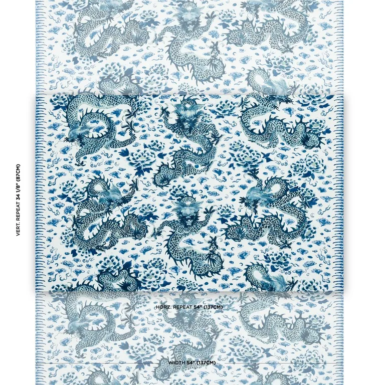Schumacher 181030 Empress Dragon Delft fabric swatch
