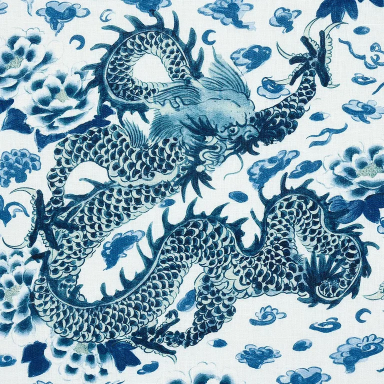 Schumacher 181030 Empress Dragon Delft fabric swatch