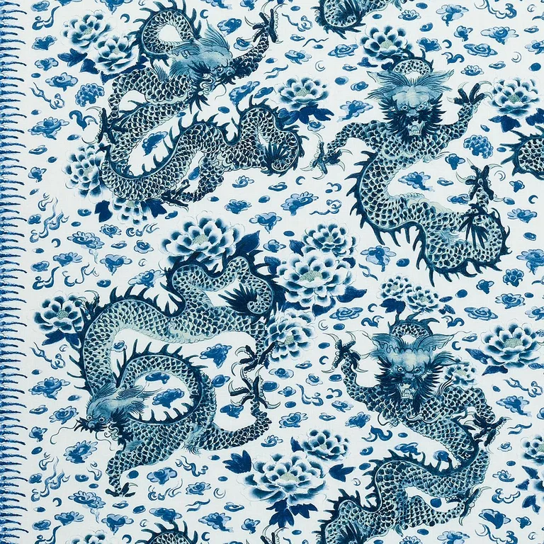 Schumacher 181030 Empress Dragon Delft fabric swatch