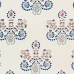 Schumacher 74450 Estrella Embroidery Indigo Spice fabric swatch
