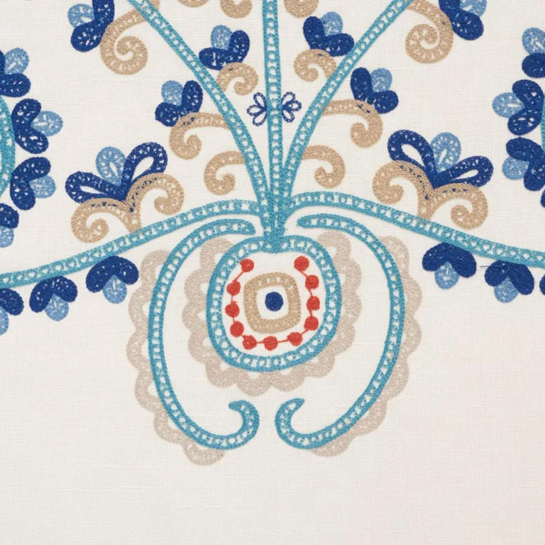 Schumacher 74450 Estrella Embroidery Indigo Spice fabric swatch
