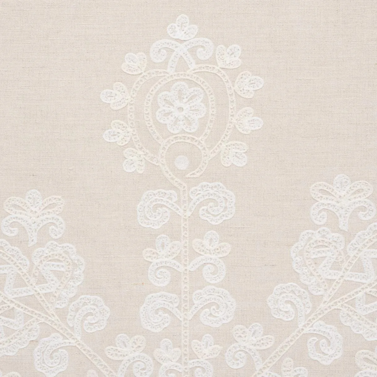 Schumacher 74452 Estrella Embroidery Linen fabric swatch