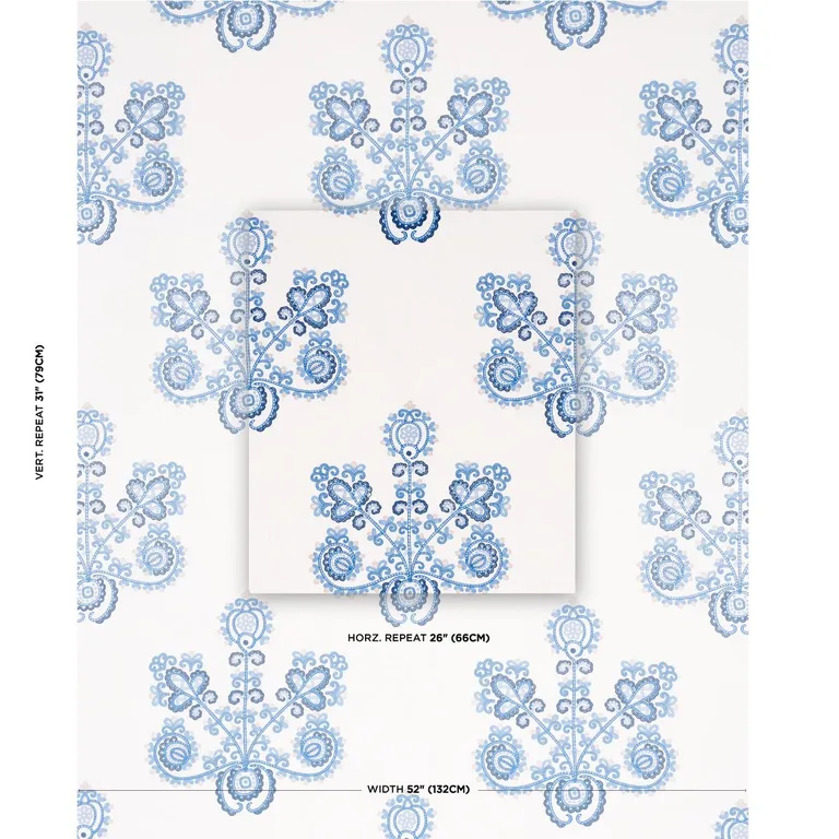 Schumacher 74454 Estrella Embroidery Porcelain fabric swatch