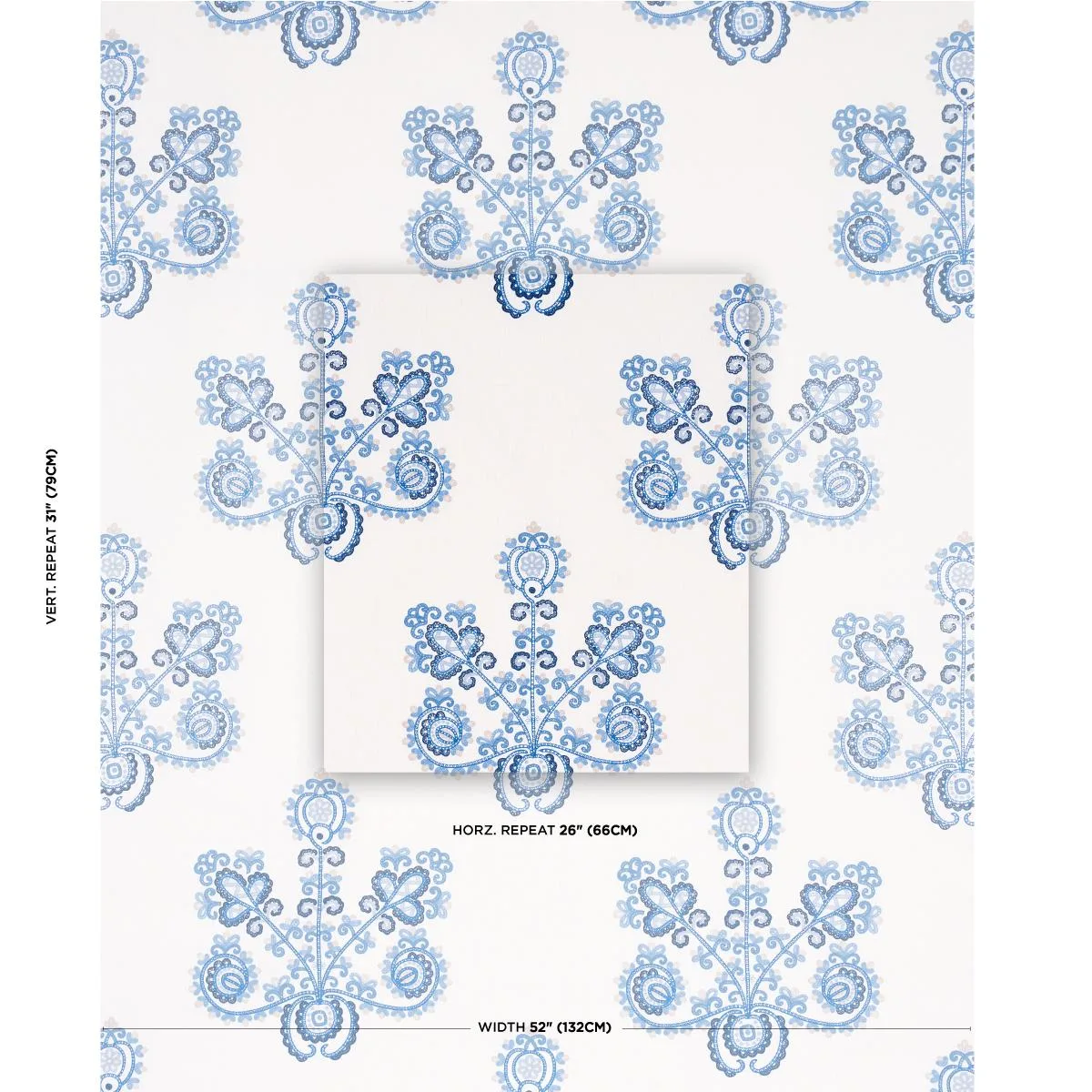 Schumacher 74454 Estrella Embroidery Porcelain fabric swatch