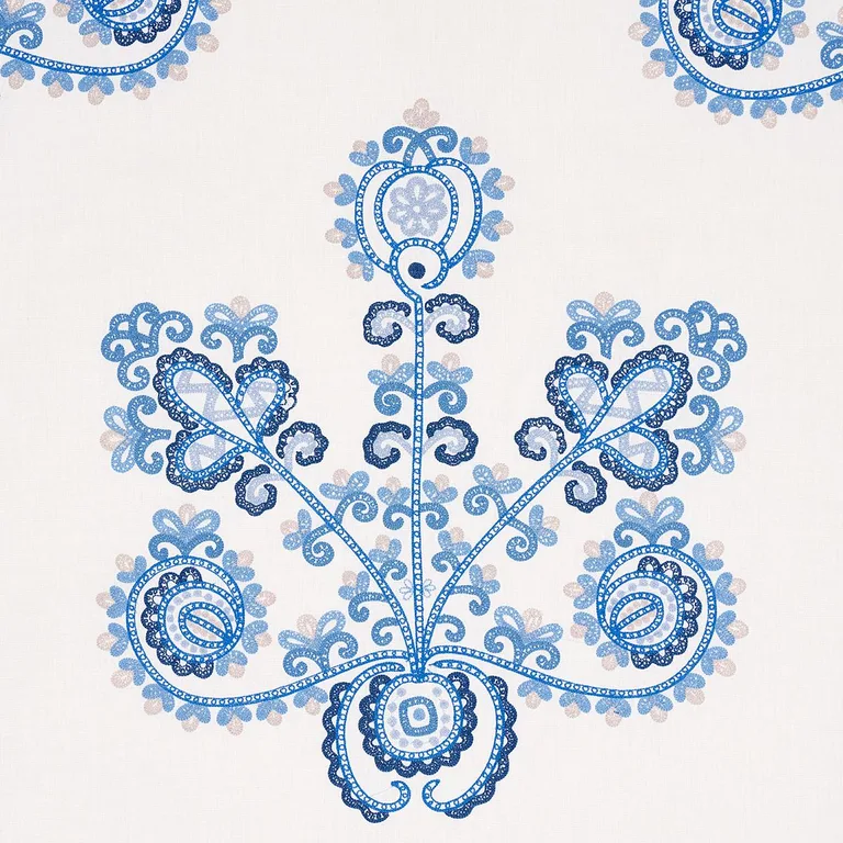 Schumacher 74454 Estrella Embroidery Porcelain fabric swatch