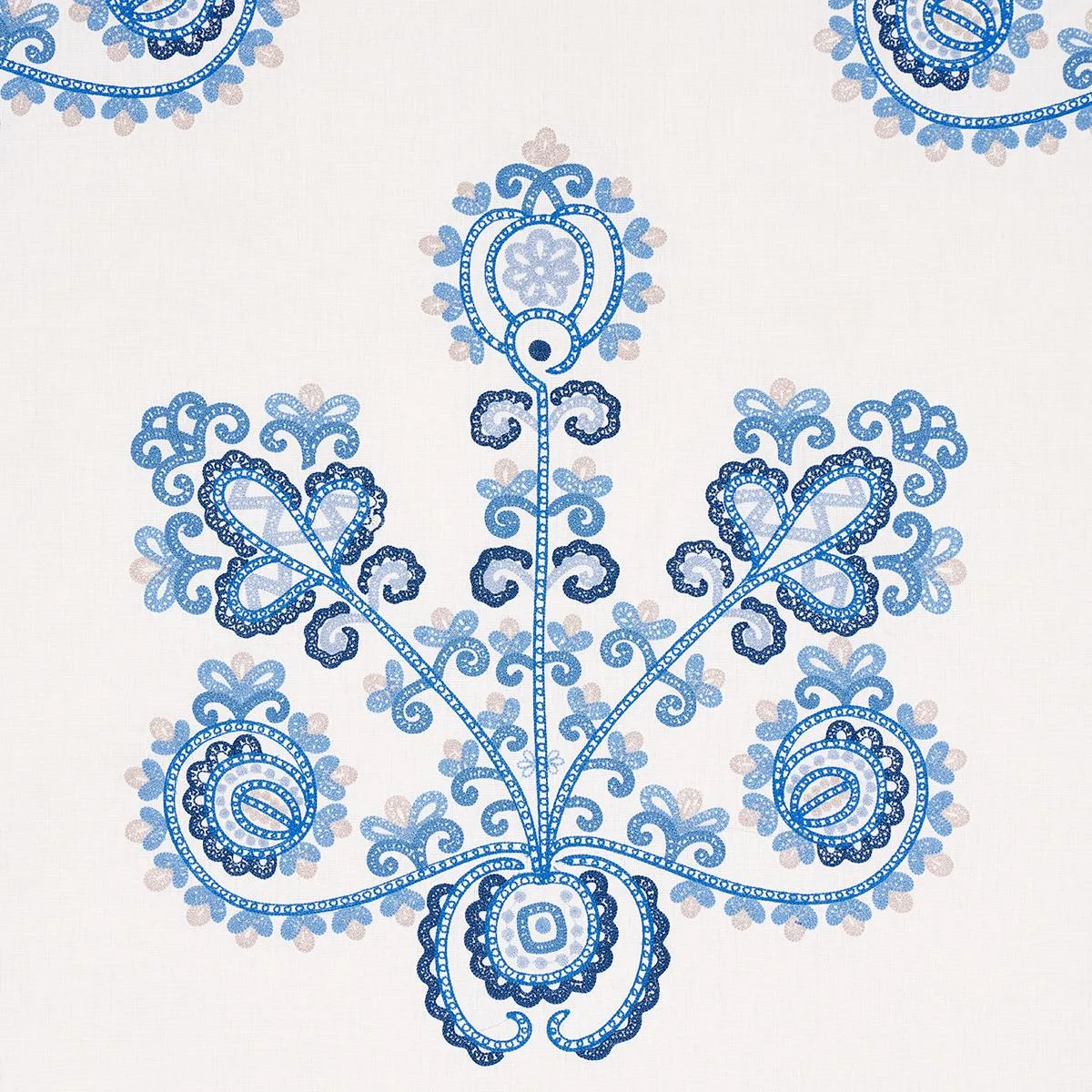 Schumacher 74454 Estrella Embroidery Porcelain fabric swatch
