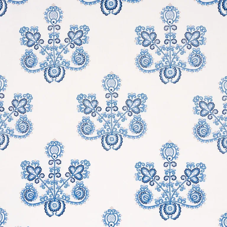 Schumacher 74454 Estrella Embroidery Porcelain fabric swatch