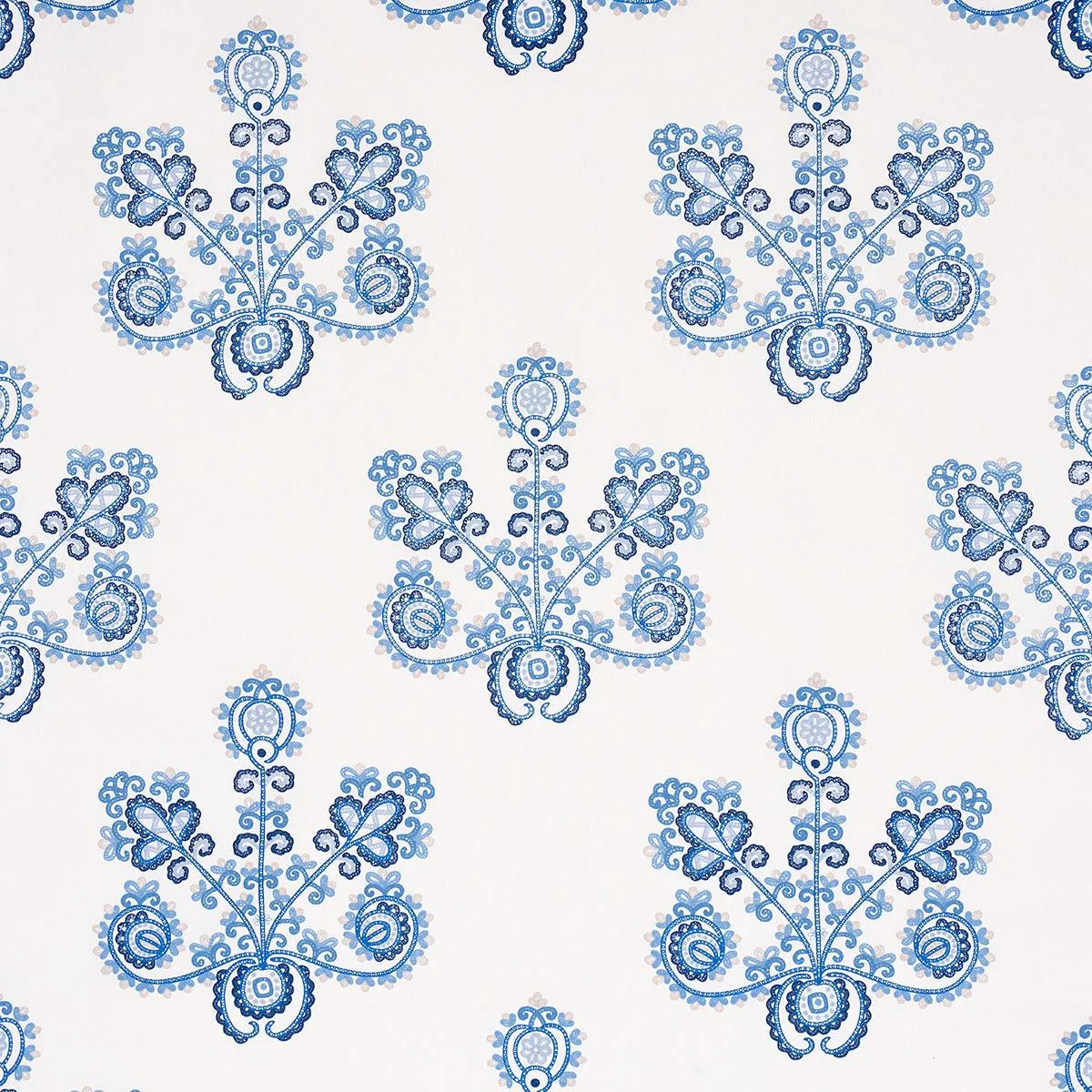 Schumacher 74454 Estrella Embroidery Porcelain fabric swatch
