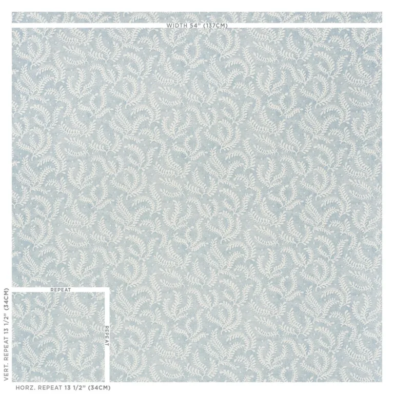 Schumacher 178531 Etched Fern Blue fabric swatch