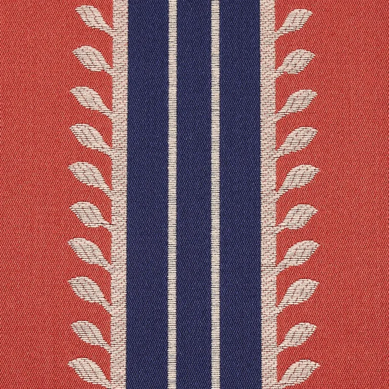 Schumacher 80721 Etruscan Stripe Red & Blue fabric swatch