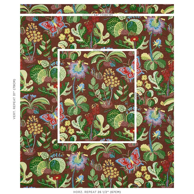 Schumacher 176186 Exotic Butterfly Brown fabric swatch