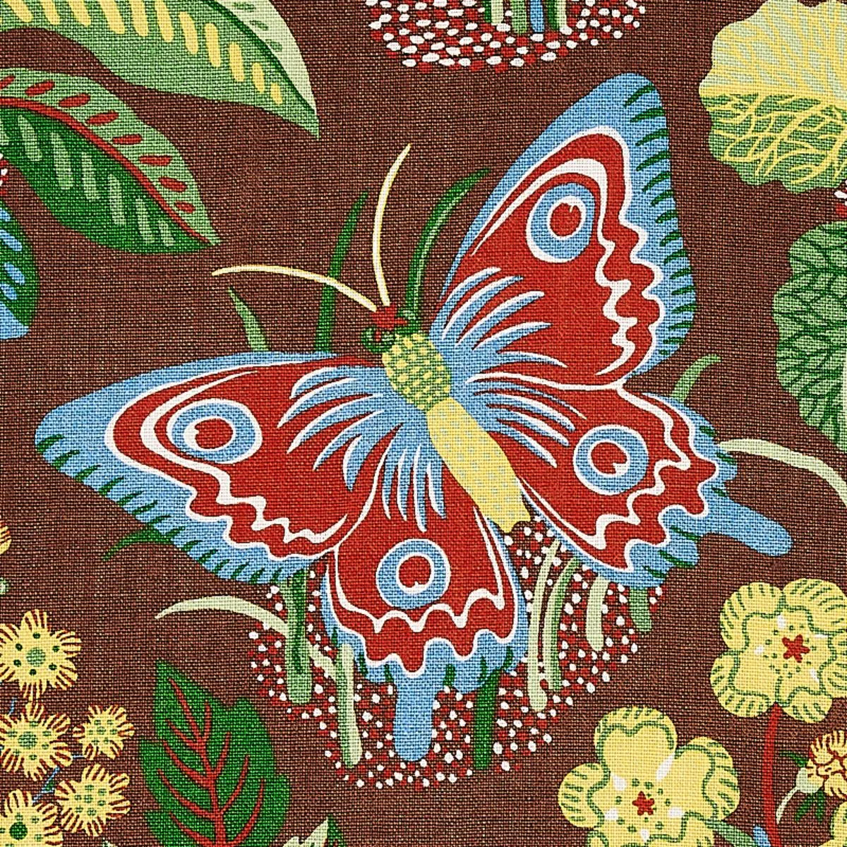 Schumacher 176186 Exotic Butterfly Brown fabric swatch