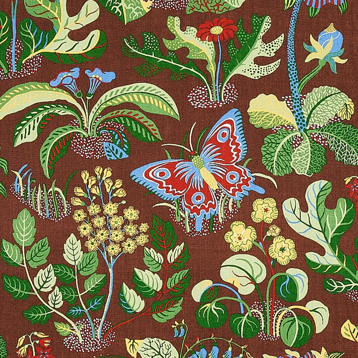 Schumacher 176186 Exotic Butterfly Brown fabric swatch