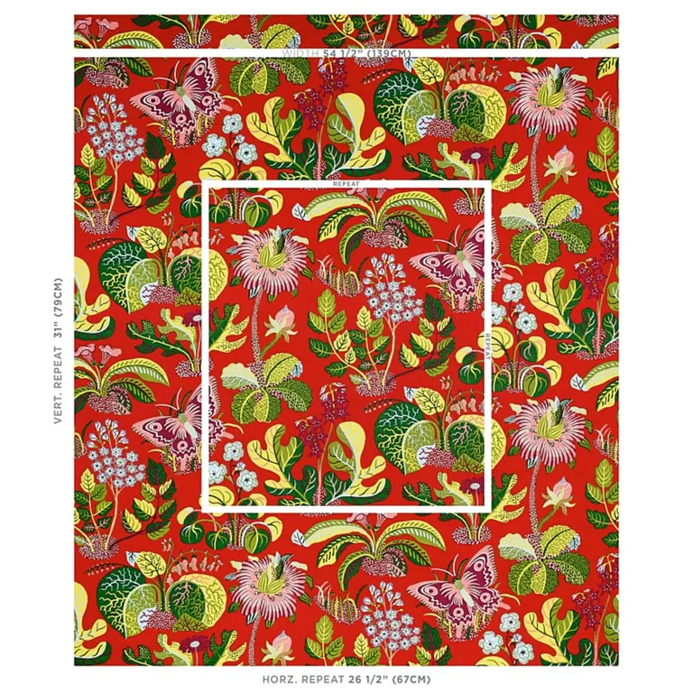 Schumacher 176180 Exotic Butterfly Red fabric swatch