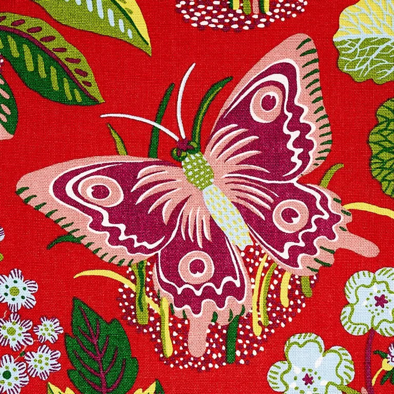Schumacher 176180 Exotic Butterfly Red fabric swatch