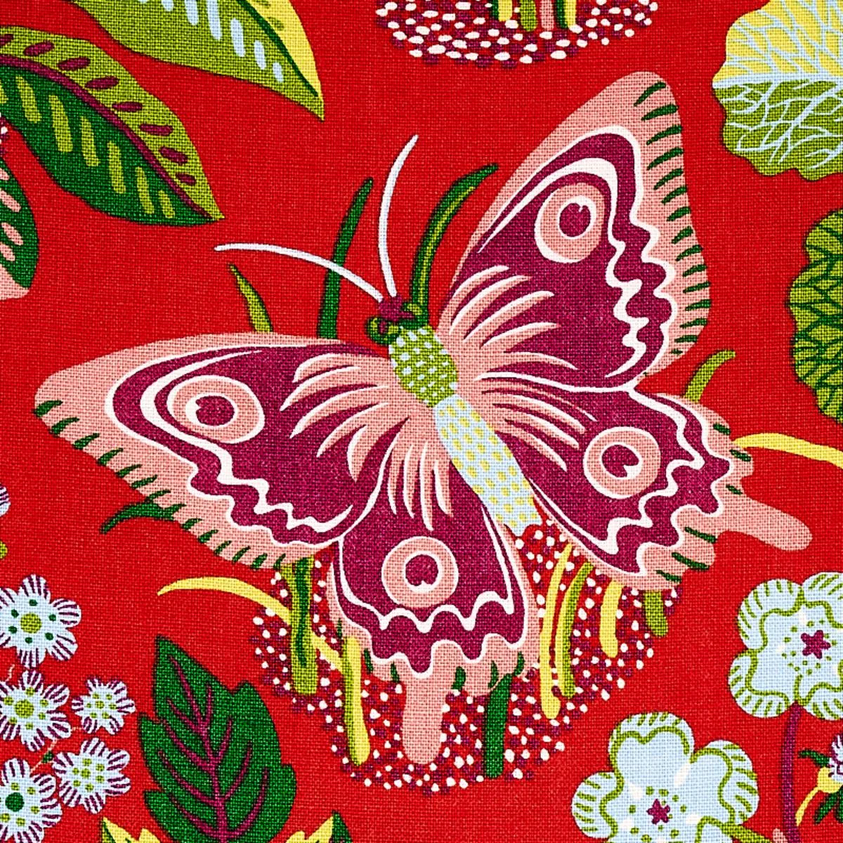 Schumacher 176180 Exotic Butterfly Red fabric swatch