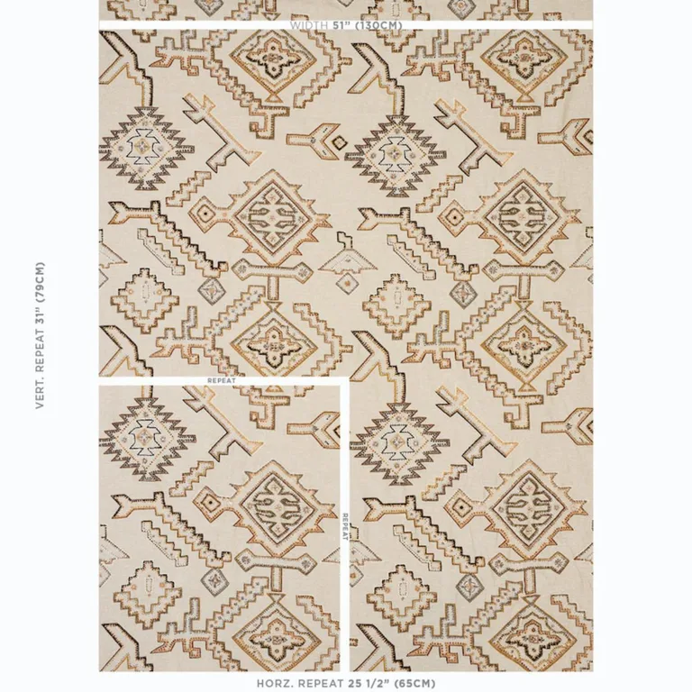 Schumacher 78380 Ezma Embroidery Neutral fabric swatch