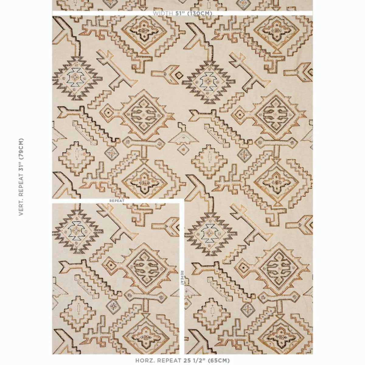 Schumacher 78380 Ezma Embroidery Neutral fabric swatch