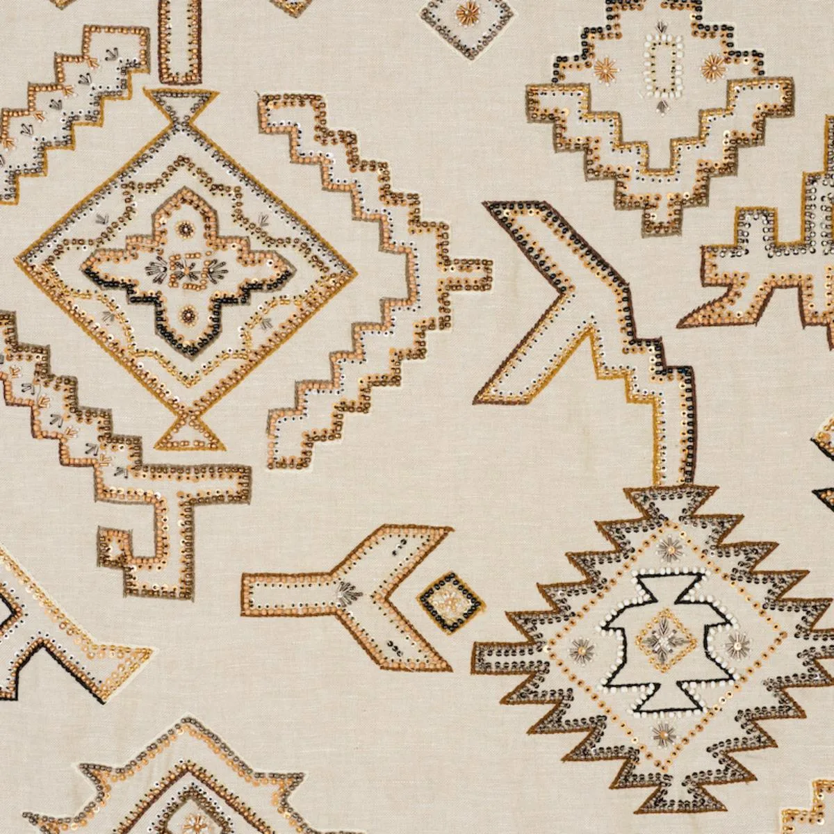 Schumacher 78380 Ezma Embroidery Neutral fabric swatch