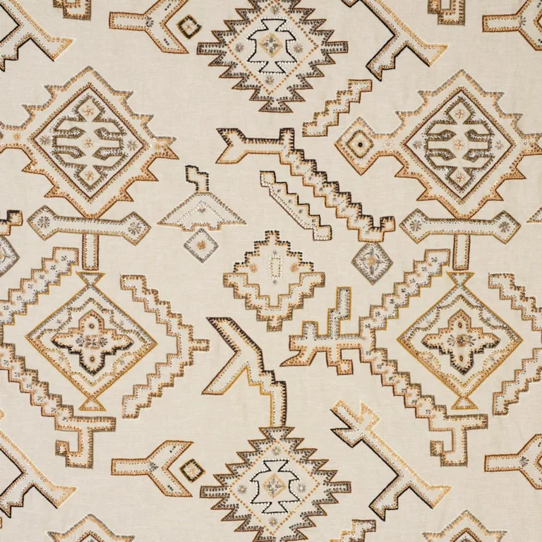Schumacher 78380 Ezma Embroidery Neutral fabric swatch