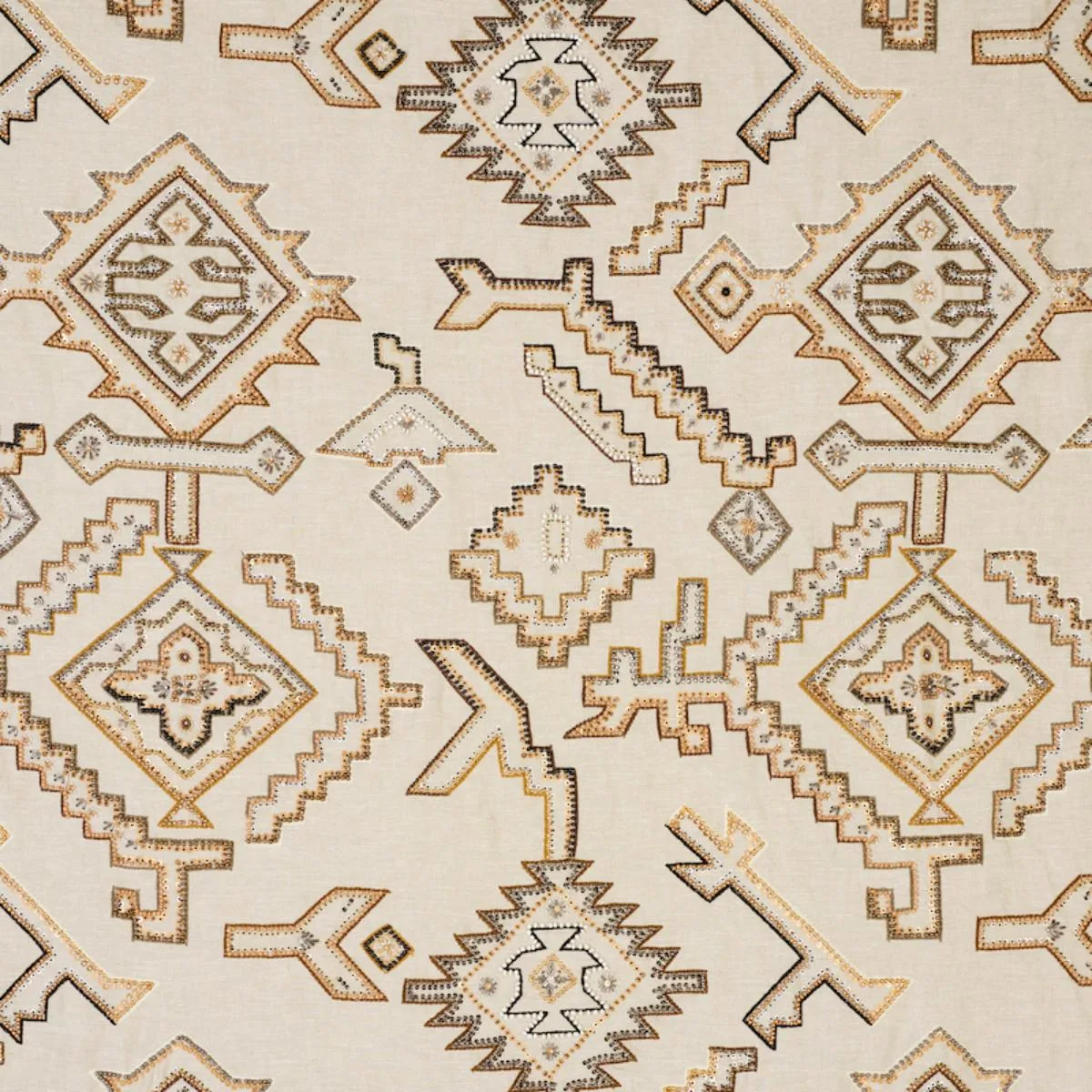 Schumacher 78380 Ezma Embroidery Neutral fabric swatch