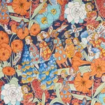 Schumacher 180141 Fairie Garden Orange And Navy fabric swatch