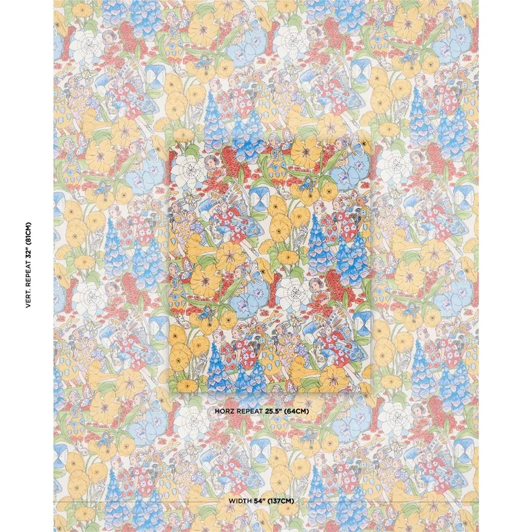 Schumacher 180140 Fairie Garden Yellow And Ivory fabric swatch