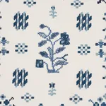 Schumacher 85981 Fairview Cross Stitch Embroidery Indigo fabric swatch