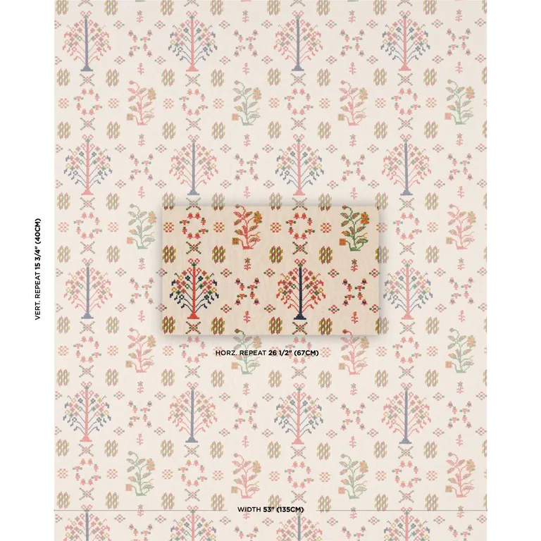 Schumacher 85980 Fairview Cross Stitch Embroidery Multi fabric swatch
