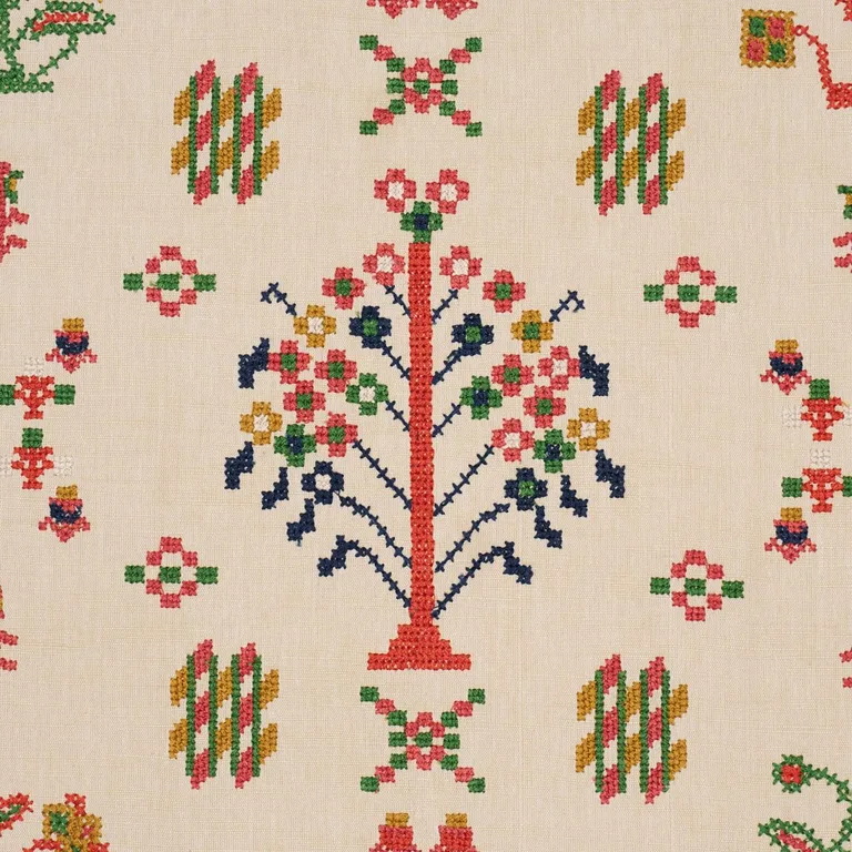 Schumacher 85980 Fairview Cross Stitch Embroidery Multi fabric swatch