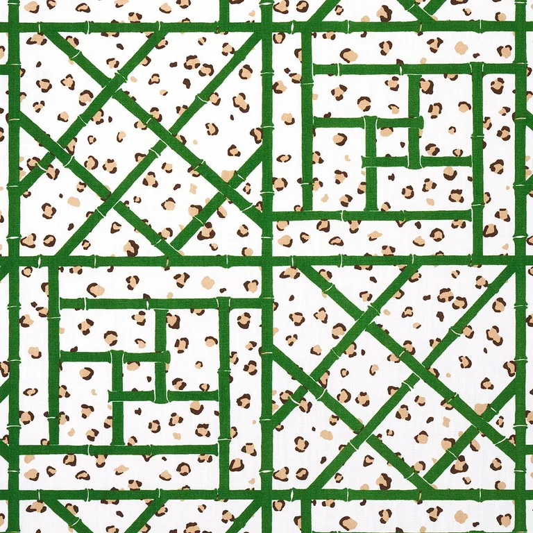 Schumacher 180950 Fancy Beast Indoor/ Outdoor Safari Green fabric swatch