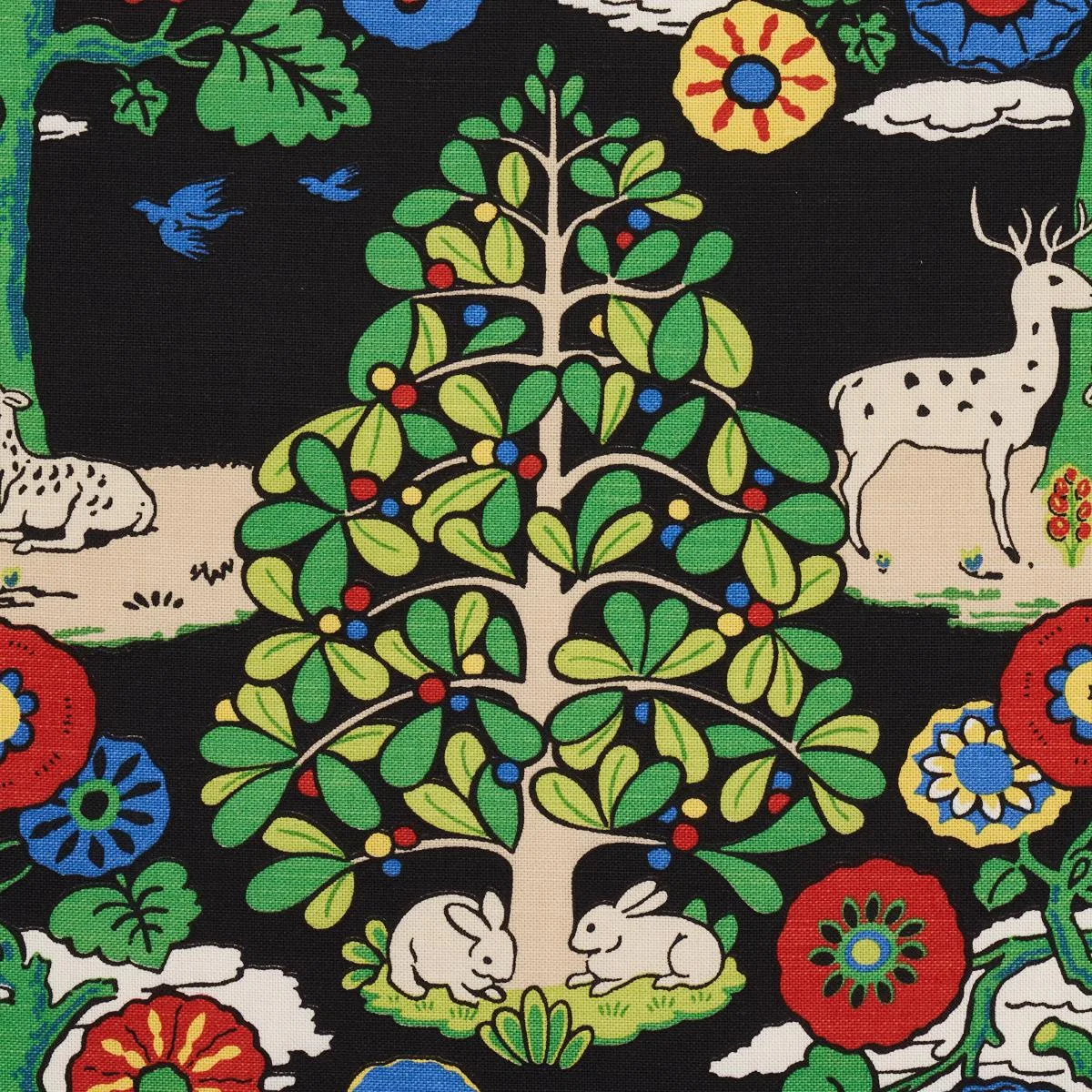 Schumacher 176971 Fantasy Forest Black & Multi fabric swatch