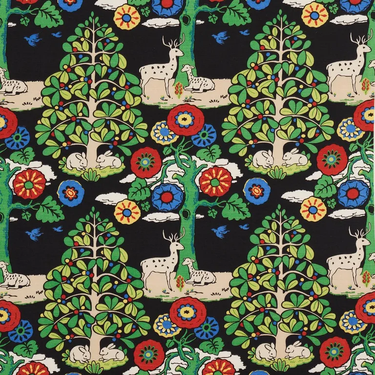 Schumacher 176971 Fantasy Forest Black & Multi fabric swatch