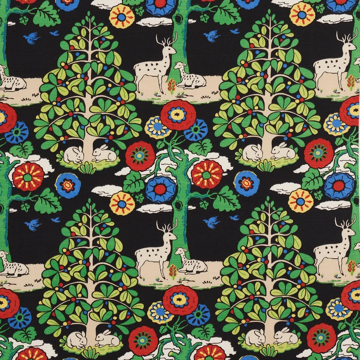 Schumacher 176971 Fantasy Forest Black & Multi fabric swatch