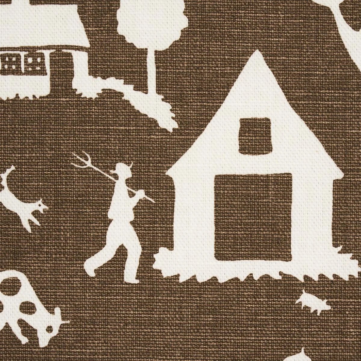 Schumacher 180881 Farm Scene Brown fabric swatch