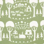 Schumacher 180880 Farm Scene Green fabric swatch