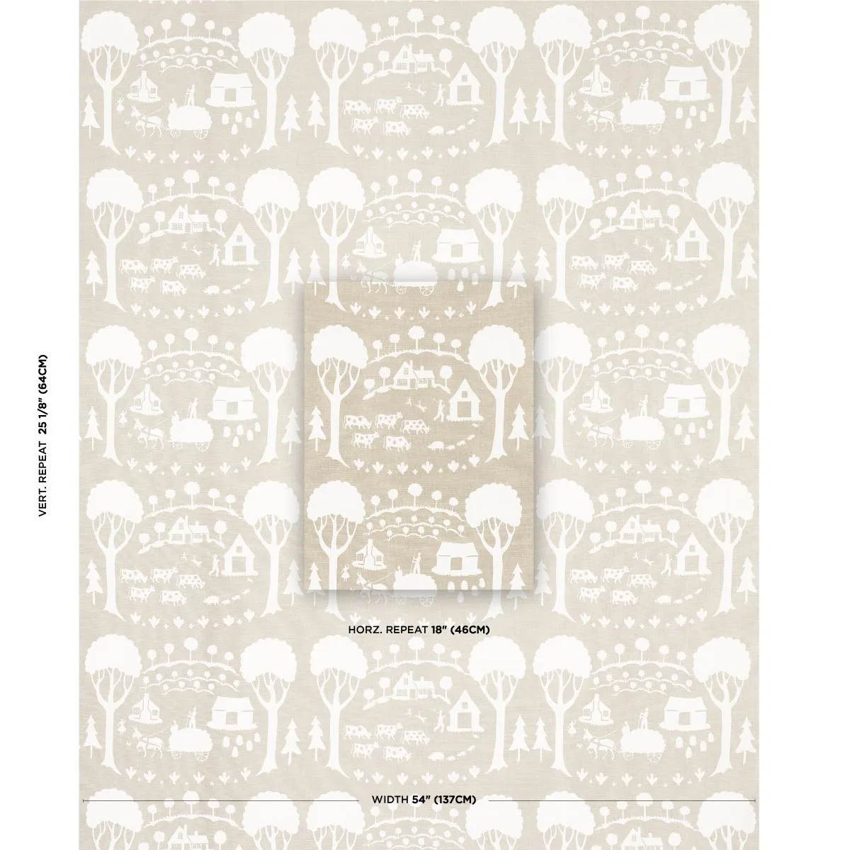 Schumacher 180882 Farm Scene Neutral fabric swatch