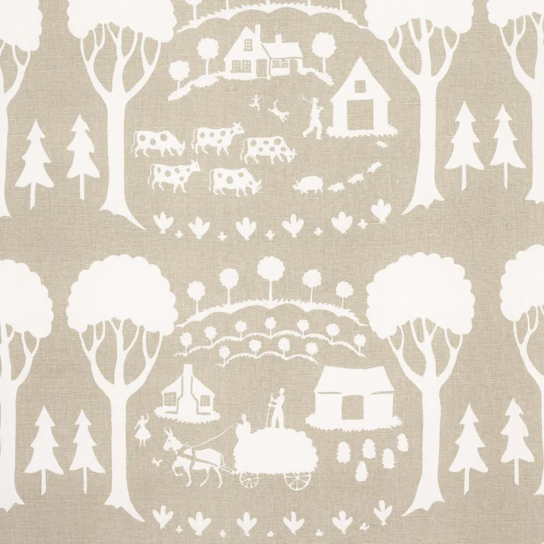 Schumacher 180882 Farm Scene Neutral fabric swatch