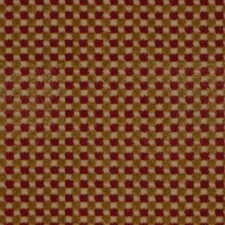 Schumacher 43551 Fenwick Check Velvet Red/Gold fabric swatch