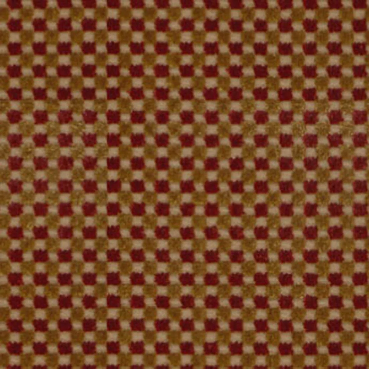 Schumacher 43551 Fenwick Check Velvet Red/Gold fabric swatch
