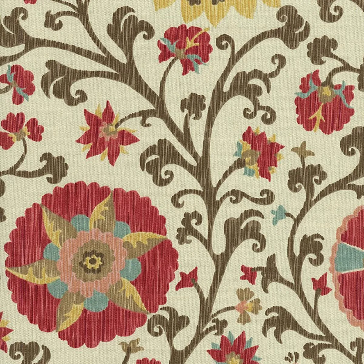 Schumacher 1327000 Fergana Embroidery Print Teak fabric swatch